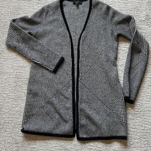 Charter Club XS Luxury 100% Cashmere Black White Print Open Front Cardigan